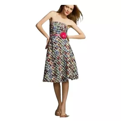 J. Crew Madras Patchwork Print Strapless A-Line Dress • $40