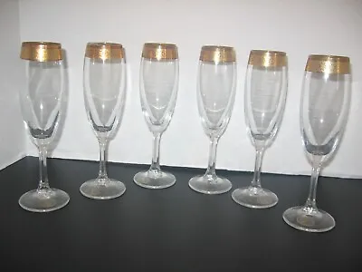 $35 • Buy Set Of 6 J. Preziosi Vintage Gold Trim Champagne Flutes Italy