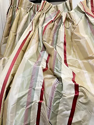 LAURA ASHLEY SILK COUNTRY HOUSE Gold Red INTERLINED LARGE CURTAINS 31WX68D • £98