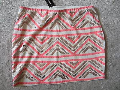 NWT EXPRESS Pink IVORY SEQUIN AZTEC EMBELLISHED TRIBAL PRINT MINI SKIRT XS New • $19.99