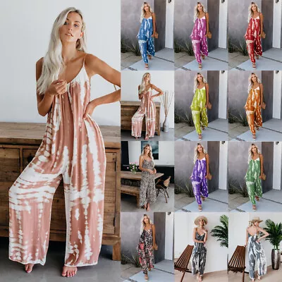 $16.98 • Buy Womens Tie Dye Overalls Dungarees Loose Pants Baggy Jumpsuit Playsuits PLUS SIZE
