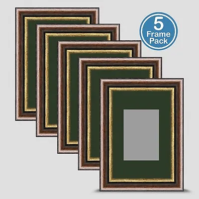 Brown Gold Photo Frame 6x4 5 PACK Incl Dark Green Mount 3.5x2.5 ACEO Art • £20.50