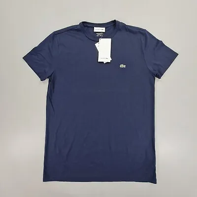Lacoste Mens T Shirt Navy Blue Small Crew Neck Pima Cotton Crew Tee • £17.99