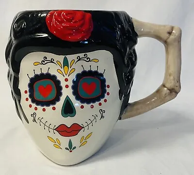 Day Of The Dead Sugar Skull Mug Cup Ceramic Mexico Latin 22.oz Rose Hearts • $7.49