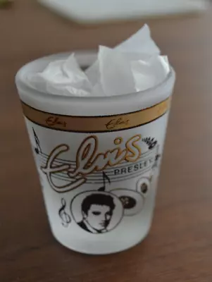 Elvis Presley Frosted Clear Shot Glass W/Gold Lettering Musical Notes Vintage • $12
