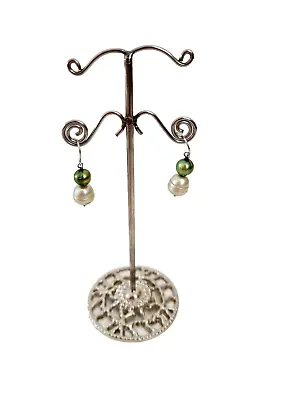 HONORA Pearl Earrings Sterling Silver Green Dangle Drop Hook QVC • £13.99