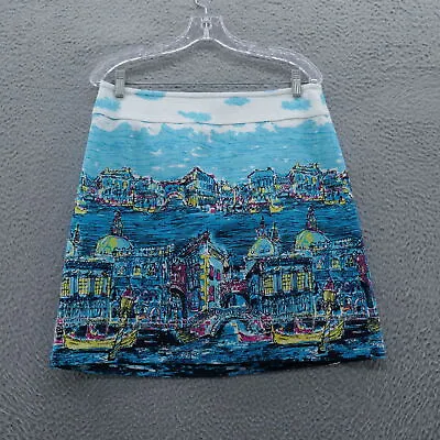 Talbots Women Venice Print Pencil Skirt 8 Blue Art Wear Italy Painted Landscape • $17.24