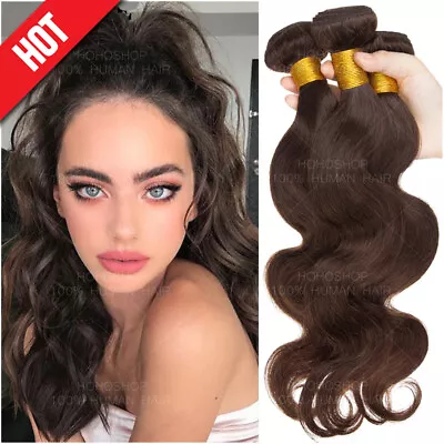 Indian 100% Virgin Human Hair Extensions Weft Weave Bundles Straight Dark Brown • $169.56