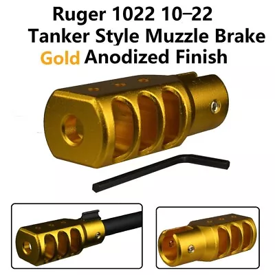 Muzzle Brake For Ruger 10/22 .22lr Tanker Style Bolt On No Gunsmithing Gold • $15.88