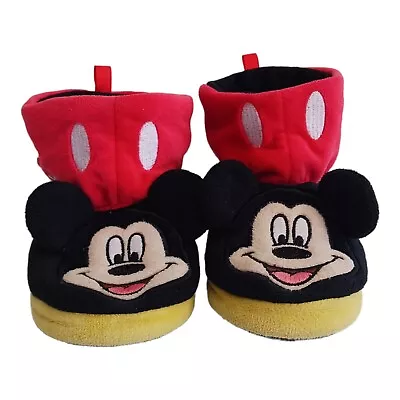 Disney Mickey Mouse Slippers Boys Size 7-8 Red Black Yellow  • £12.87