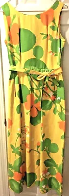 Vintage 70’s MALIA Yellow Hawaiian Maxi Dress S Orange Green Floral Hostess Gown • $74.99