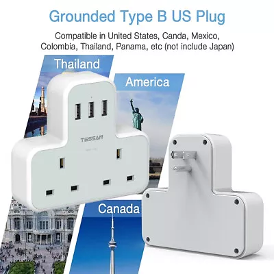 5-IN-1 UK To US Travel Plug Adapter With 3 USB Ports For Canada Thailand America • £17.98