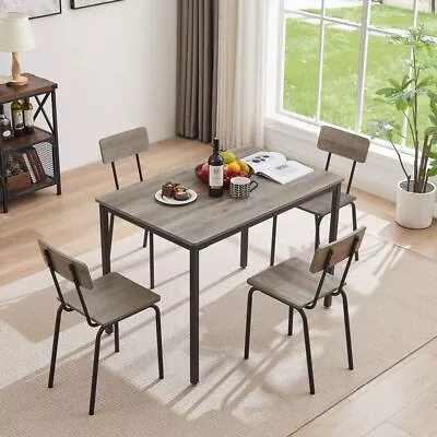 5-Piece Industrial Dining Set Kitchen Breakfast Dining Table And 4 Chairs Gray • $222.99