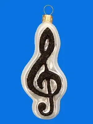 Music Note Key European Blown Glass Christmas Ornament Musical Silver Wht Blk • $14.95