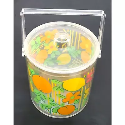 Groovy Retro Lucite Ice Bucket With Mod Flowers And Fruit 9 X8  • $18.95