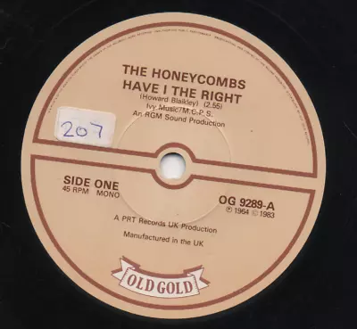 £2.99 • Buy The Honeycombs - Have  The Right / That's The Way. (uk, 1983, Old Gold, Og 9289)