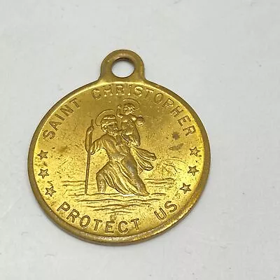 Vintage St Christopher Pendant Metal Gold Tone In Case Of Accident Call A Priest • $10.46