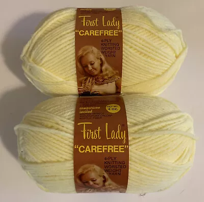 First Lady Carefree Yarn Baby Yellow 4 Ply Knitting Worsted 2 Skeins Vintage  • $11.86