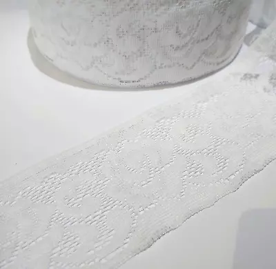 FULL ROLL 40 Metres Of White Rose Polyester Lace 68mm Wide • £10