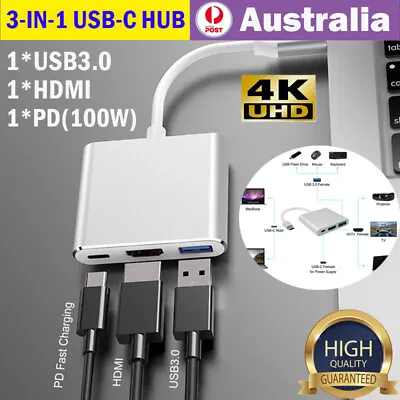 Type C To USB-C 4K HDMI USB 3.0 PD 100W Fast Charging Adapter 3 In 1 Multi Hub • $13.05