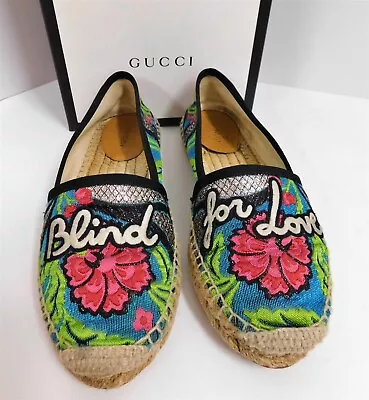 Gucci Rose Baby Blind For Love Tapestry Espadrille Flats Sz 36 W/ Box • £289.53