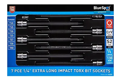 BlueSpot 7pc Extra Long Impact Torx Star Bit Sockets 1/4  Drive T10 - T40 Set • $12.42