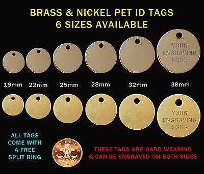 Nickel & Brass Pet ID (Identity) Tags & Split Ring Engraved / Engraving Options • £2.16