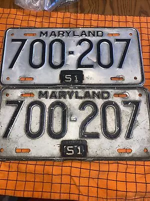 1951 Maryland License Plates Matched Pair • $50
