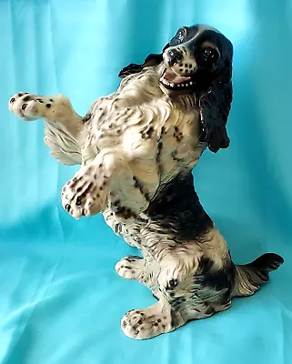 Vtg Marwal Realistic Chalkware Black & White Cocker Spaniel Dog Sculpture • $135