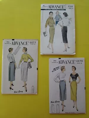 1940s/50s Lot(3) ADVANCE SEWING PATTERNS #667782446678 SKIRTS Sz10/Waist 23+24 • $14.99