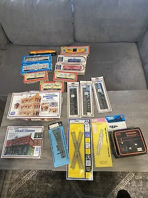 Vintage LifeLike Train Set Lot HO Scale Trains Tracks Houses Power Supply • $50