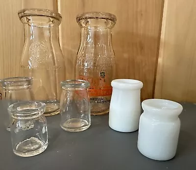 Lot 7 Vintage 5-Individual Small Clear Milk Glass Dairy Creamer & 2-Milk Bottles • $20