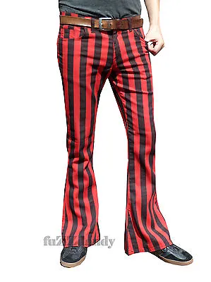 £36.99 • Buy FLARES Red Black Striped Stripe Mens Bell Bottoms Hippie Vtg Indie Trousers 60's