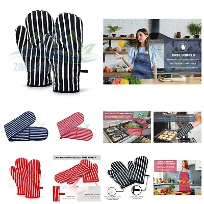 £4.99 • Buy Butcher Stripe Double Oven Gloves Mitts Apron Quilted Single 100% Cotton 
