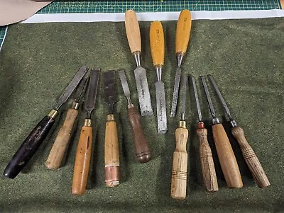 Job Lot Of 12 Lovely Old Vintage Chisels - Marples Sorby Footprint Palm Tree • £18
