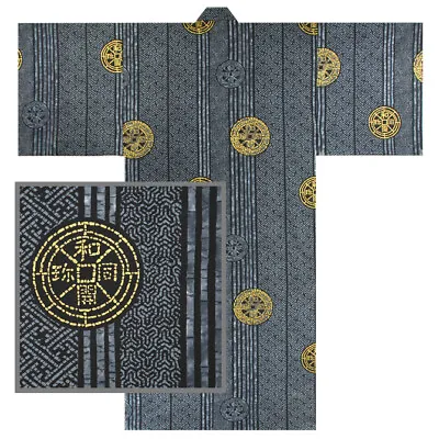 Japanese Kimono Yukata Sash Robe Men Women 58  Cotton Ancient Coin Made In Japan • $73.95