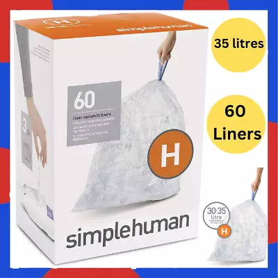 £15.99 • Buy 3 Pack Of 20, Total 60 Liners Simplehuman Code H Custom Fit Bin Liner Bulk Pack