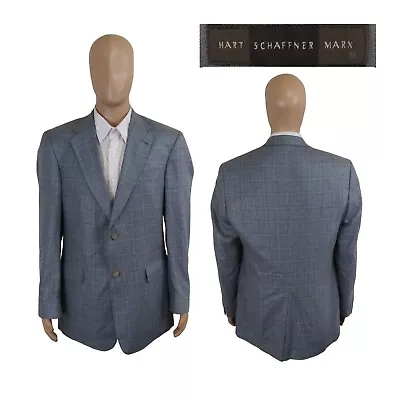 Hart Schaffner Marx Two Button Blue Brown Beige Check Silk Blazer Sport Coat 40L • $53.99