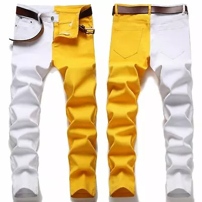 Casual Men Denim Biker Skinny Trousers Punk Stretch Ripped Jeans Slim Fit Pants • $61.35