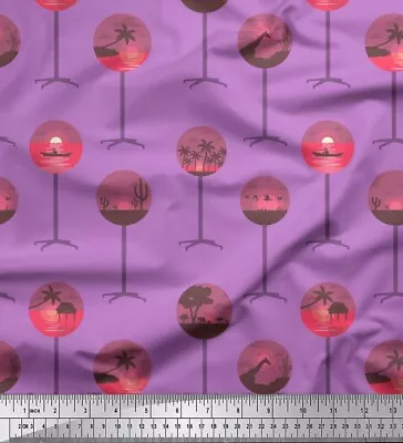 Soimoi Purple Cotton Poplin Fabric TreeYacht & Sunset Nature Print-uQ5 • $9.64