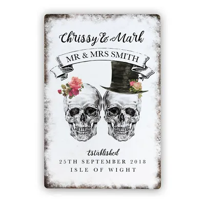 Personalised Mr And Mrs Wedding Gothic Skulls Metal Sign Plaque 200 X 300mm • £11