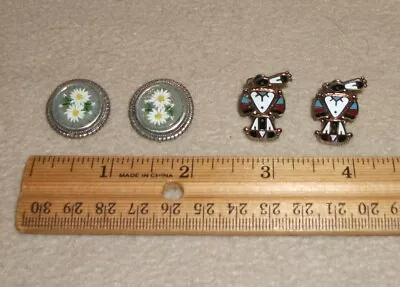 Vintage Italian Mosaic And Southwestern Inlay Clip Earrings • $28
