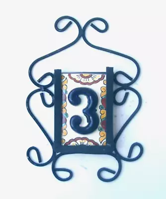 1 BLUE Mexican Tiles House Numbers High Relief & Iron Frame  • $27