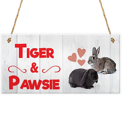 Tough New DOUBLE Rabbit PERSONALISED NAME Hutch Sign Plaque House Garden Cage Ru • £6.99