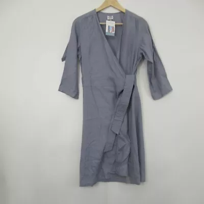 La Redoute Dress Medium Essentiels Blue Linen V Neck Wrap 3/4 Sleeve With Tags  • $30.31