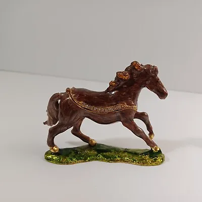 Enameled & Rhinestone Brown Horse Trinket Box • $30.40