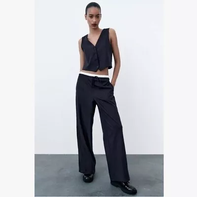 Zara High Rise Boot Trouser Crepe Pant Career Minimalist Business Navy Small • $29.25