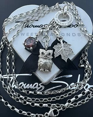 Thomas Sabo Kette & 3er Carrier & Eule 🦉 🍁 Blatt & Stein Charm • $291.34