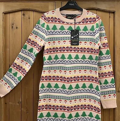 Brave Soul  8 - 10 * Bnwt * Pink Fair Isle Christmas Jumper Dress * Red Green Xs • £10