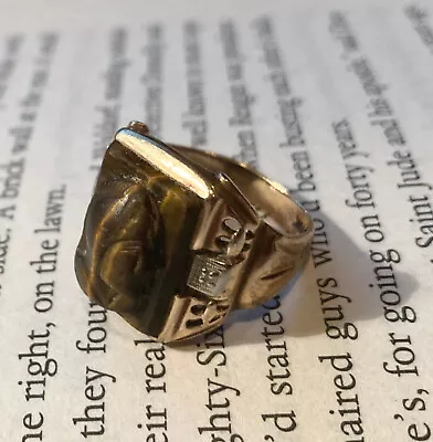 Vintage Mens 10k Solid Yellow Gold Carved Tiger Eye Cameo Roman Ring Size 7.75 • $365